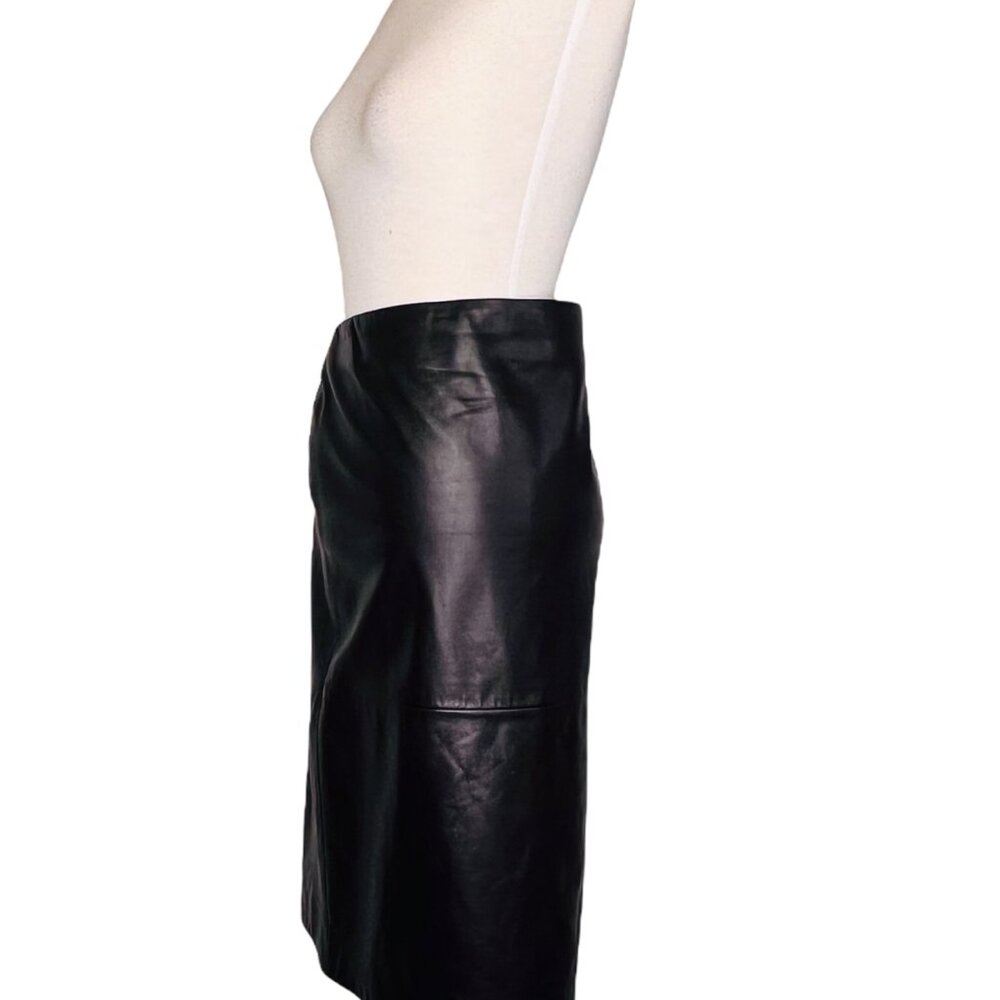 Dana Buchman For Neiman Marcus 100% Leather A-Line Skirt Black Womens Size 8 - Picture 2 of 6